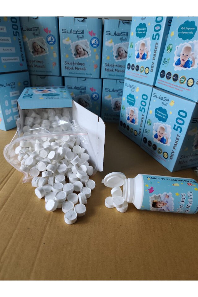 Sıkıştırılmış Bebek Mendili 500 adet ve Taşıma Kutusu